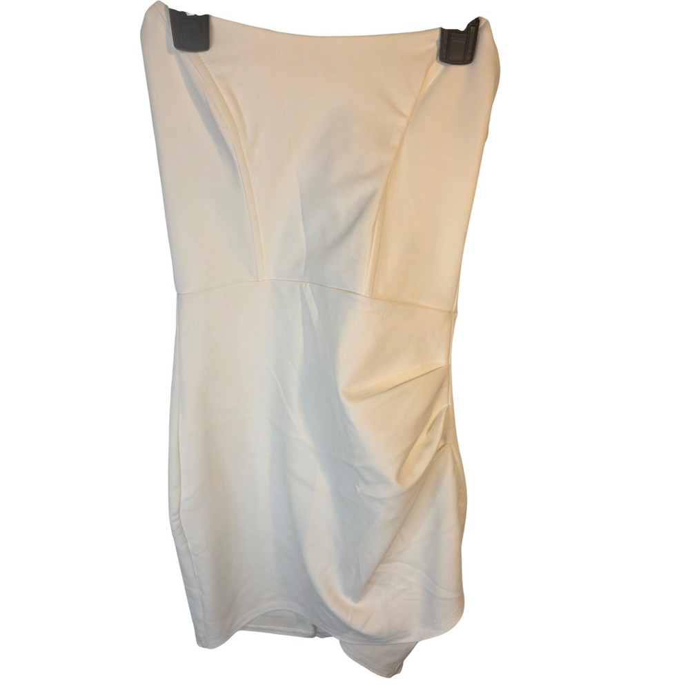 Windsor White Strapless Bodycon Mini Dress Ruched Tulip Hem Size S Cocktail - Picture 4 of 5